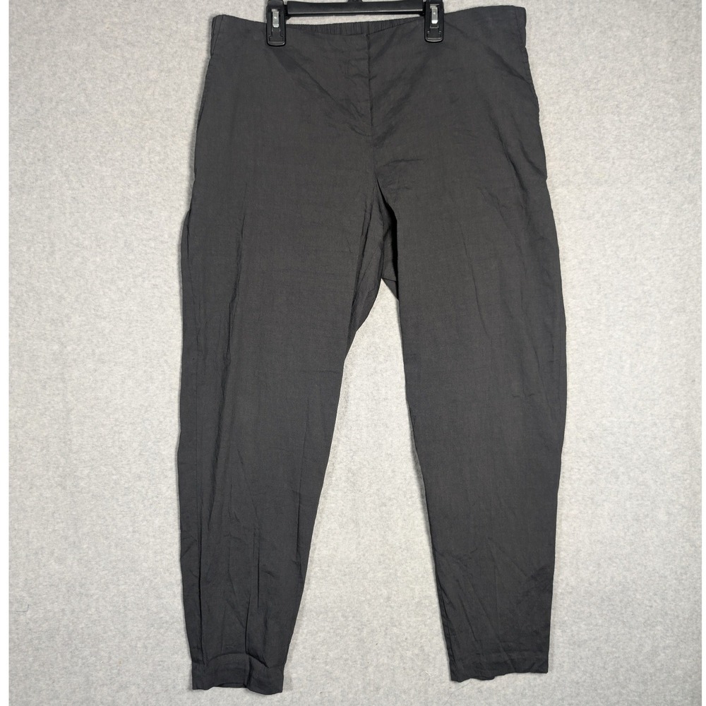 Eileen Fisher Tapered Pants Women Large Gray Organic Linen Viscose Blend